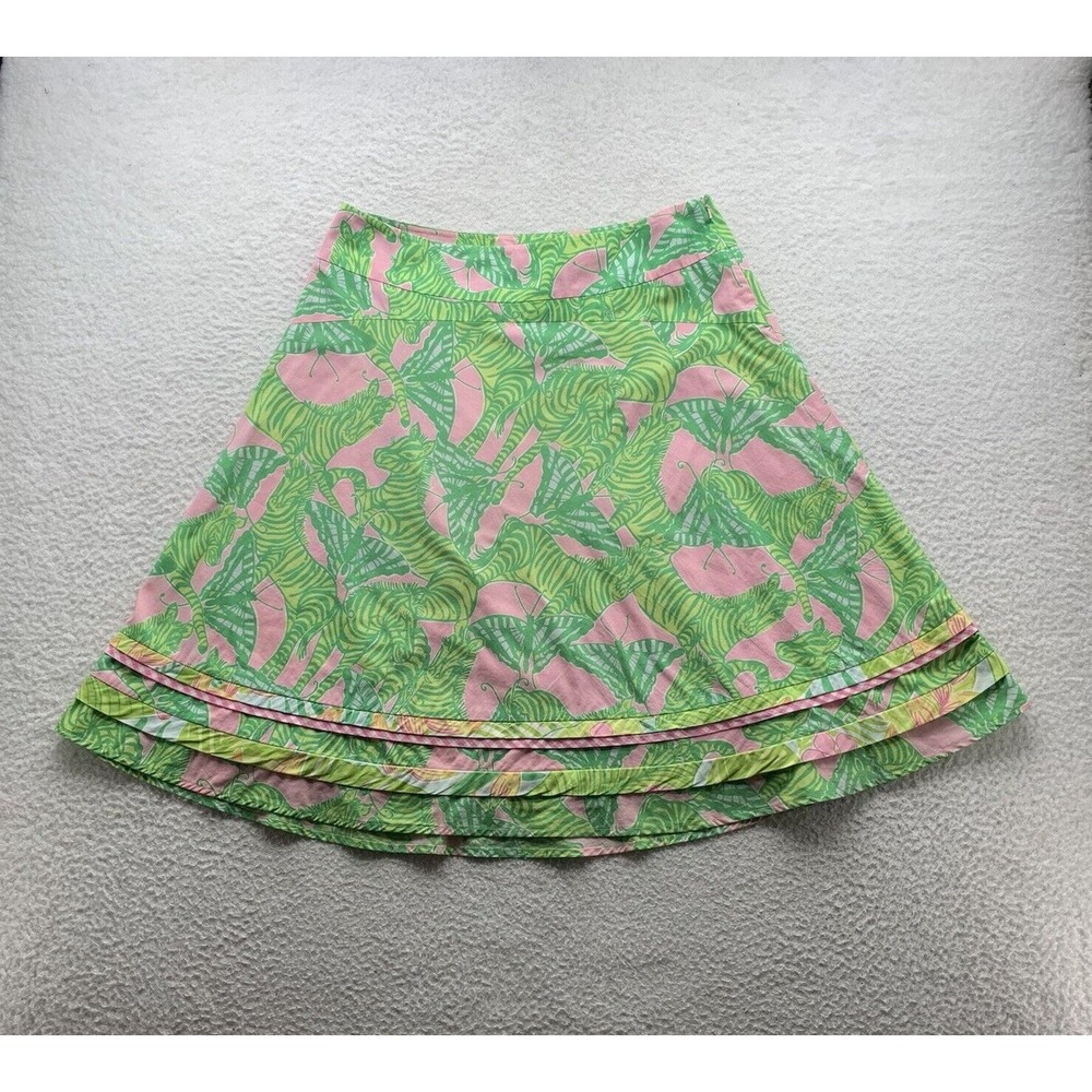 VTG Lilly Pulitzer Skirt Size 4 31x24 Zebras Flamingos Lined Layered Hemâ Preppy